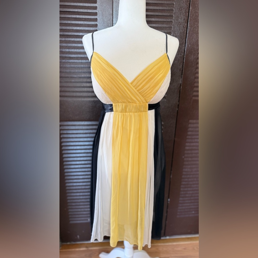 Signature by Sangria Yellow, Black, and White Maxi Dress